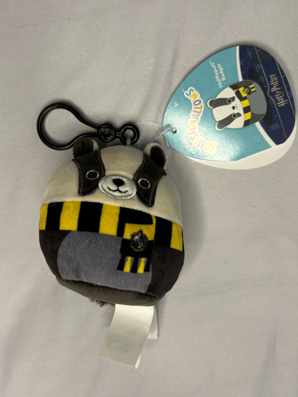 Harry Potter Hufflepuff Badger Plush Keychain - Black, Yellow, Cream
